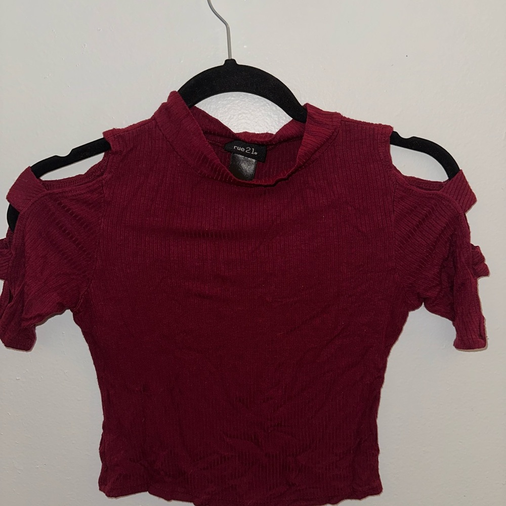Rue21 Red Ruffled Cut Out Crop Top